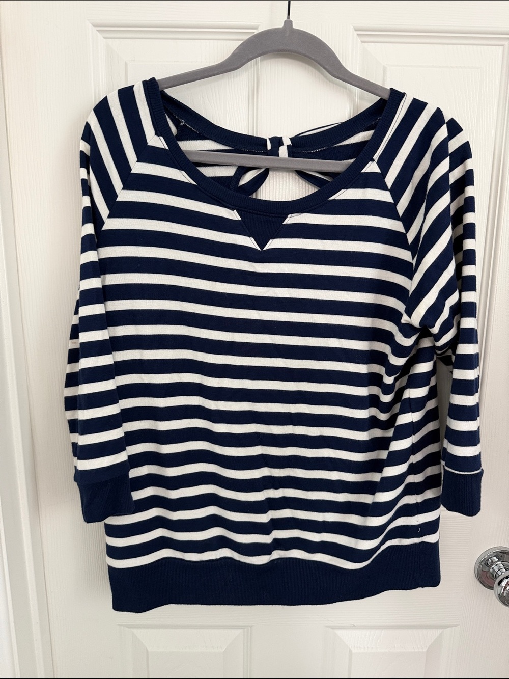 Navy and White Striped Pullover Top